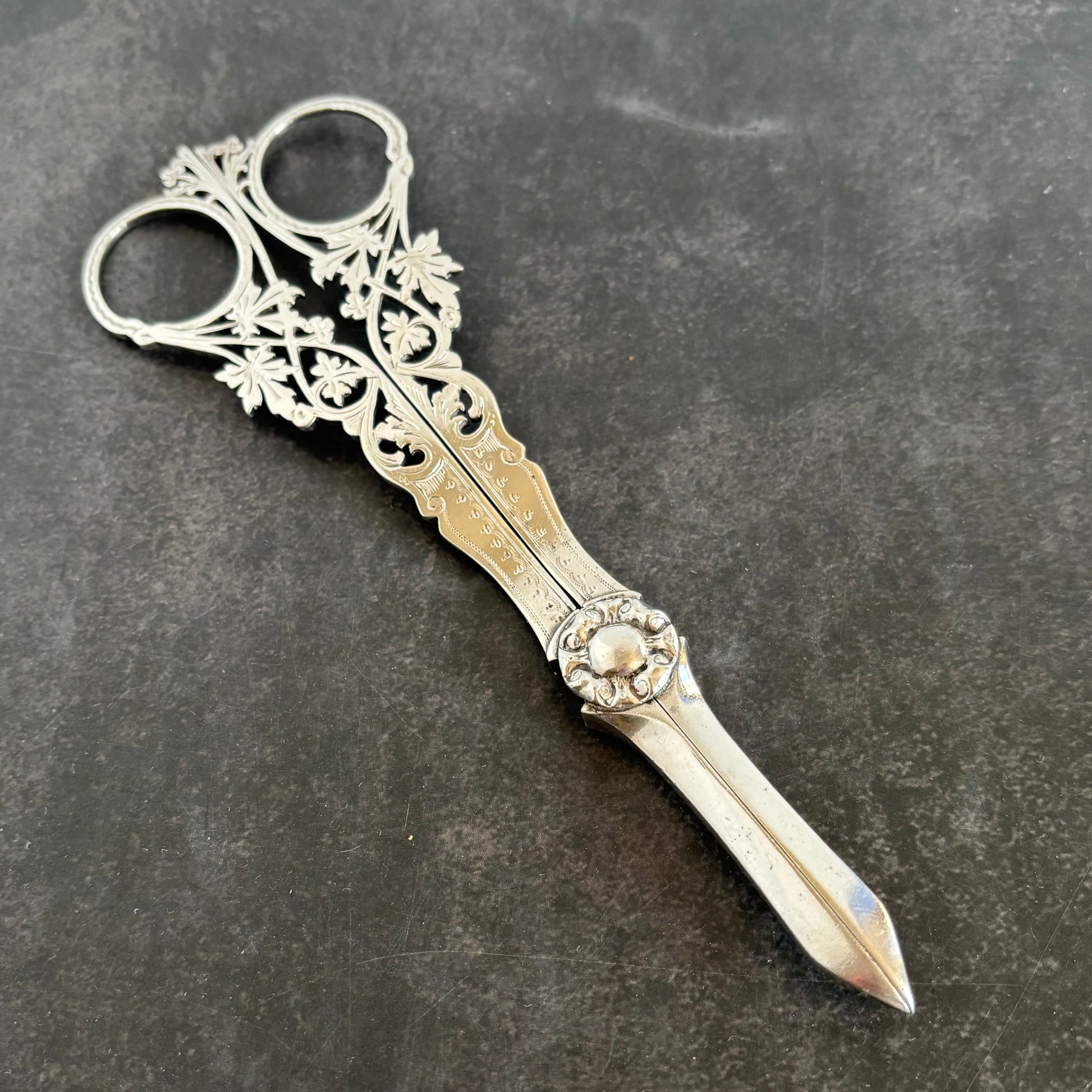 Rare Antique Silver Plate Grape Scissors