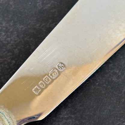 Antique Silver Butter Knife With Engraved Blade and Antler Handle