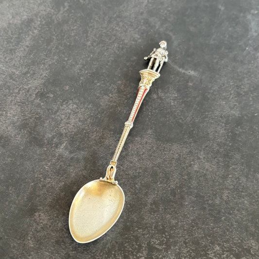 Antique Silver and Enamel Coffee Spoon with Knight in Armour