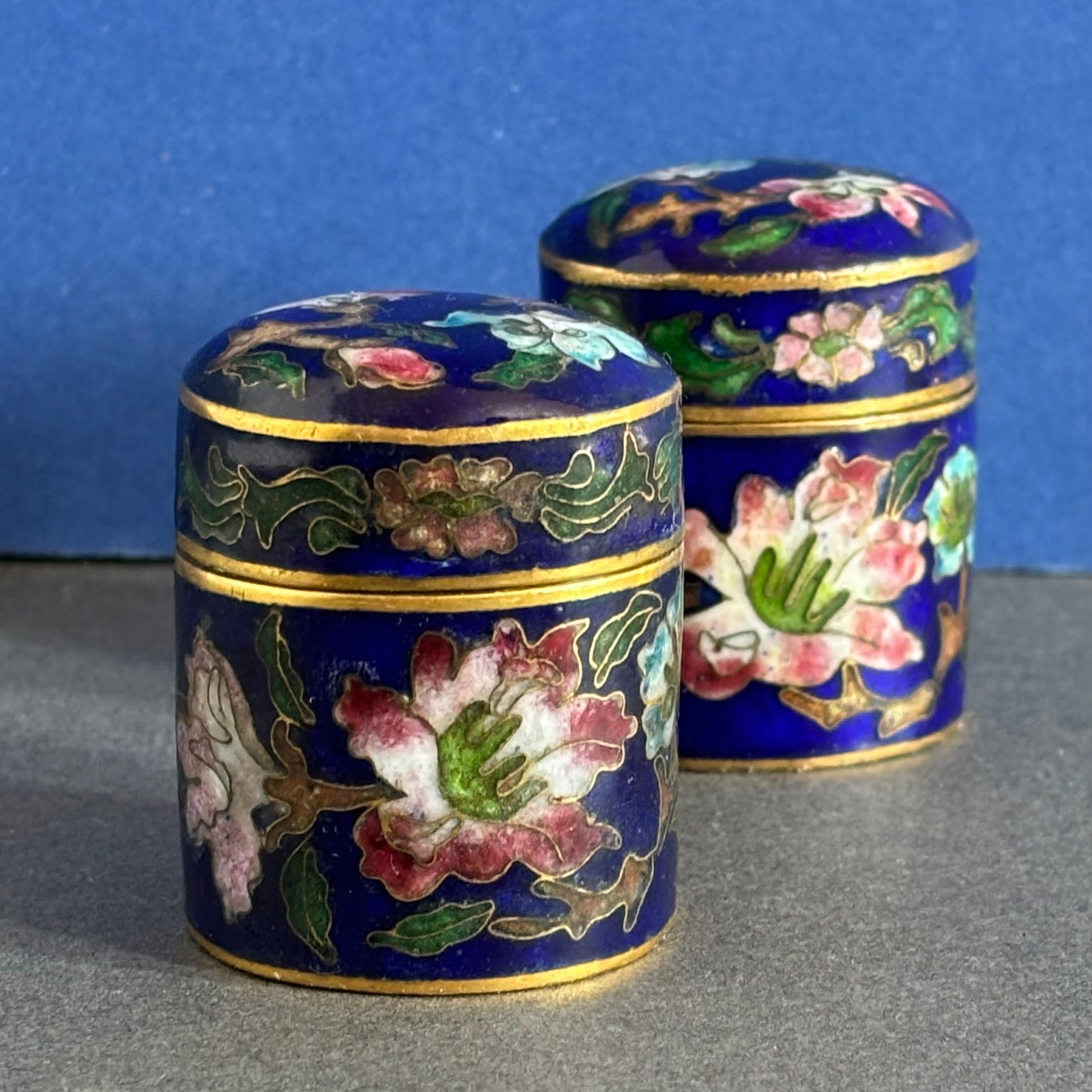 Antique Brass Enamel Pill Box | Cloisonné box