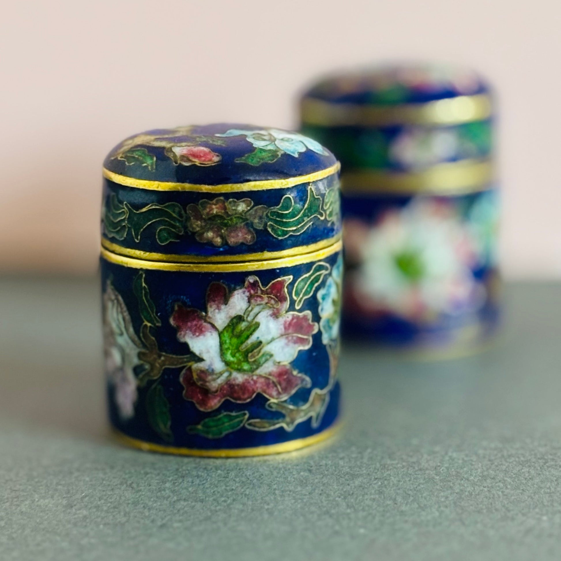 Antique Brass Enamel Pill Box | Cloisonné box