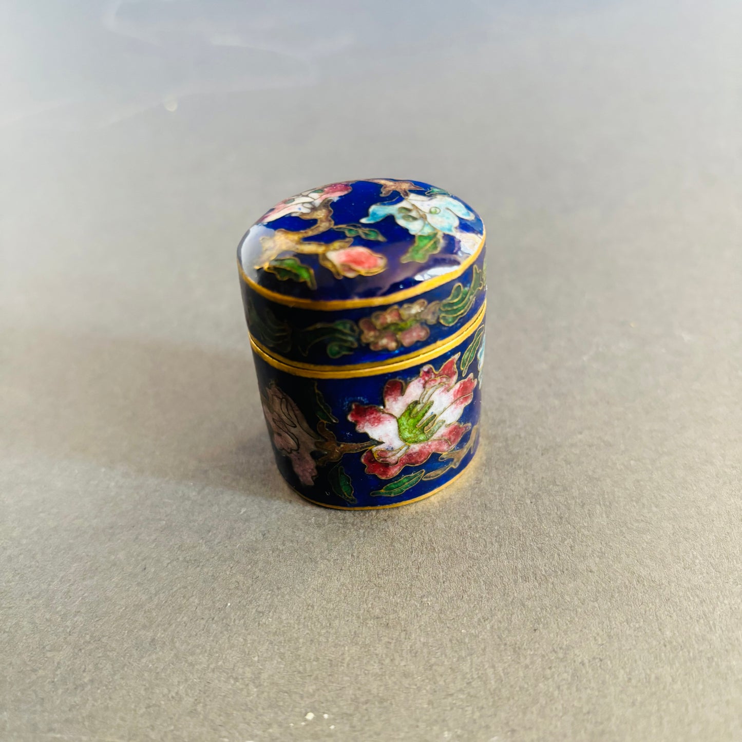 Antique Brass Enamel Pill Box | Cloisonné box