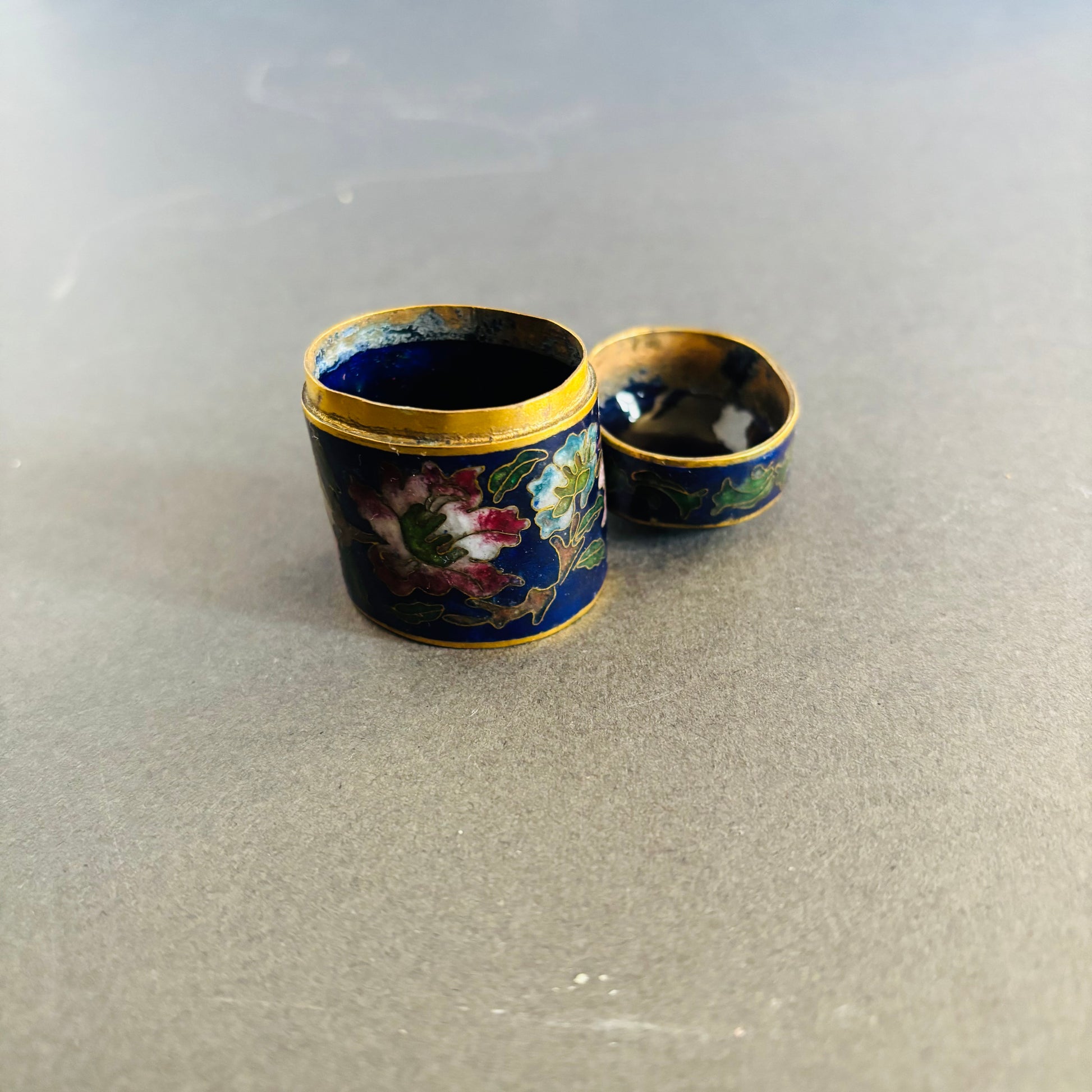 Antique Brass Enamel Pill Box | Cloisonné box