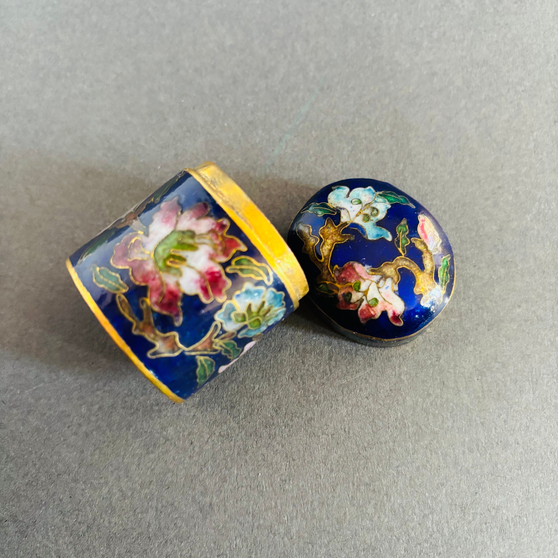 Antique Brass Enamel Pill Box | Cloisonné box