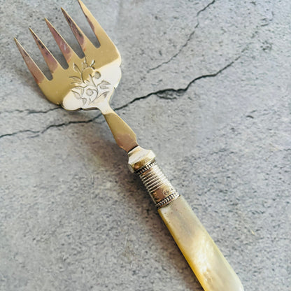 Antique Silver Sardine Fork With Mother Of Pearl Handle