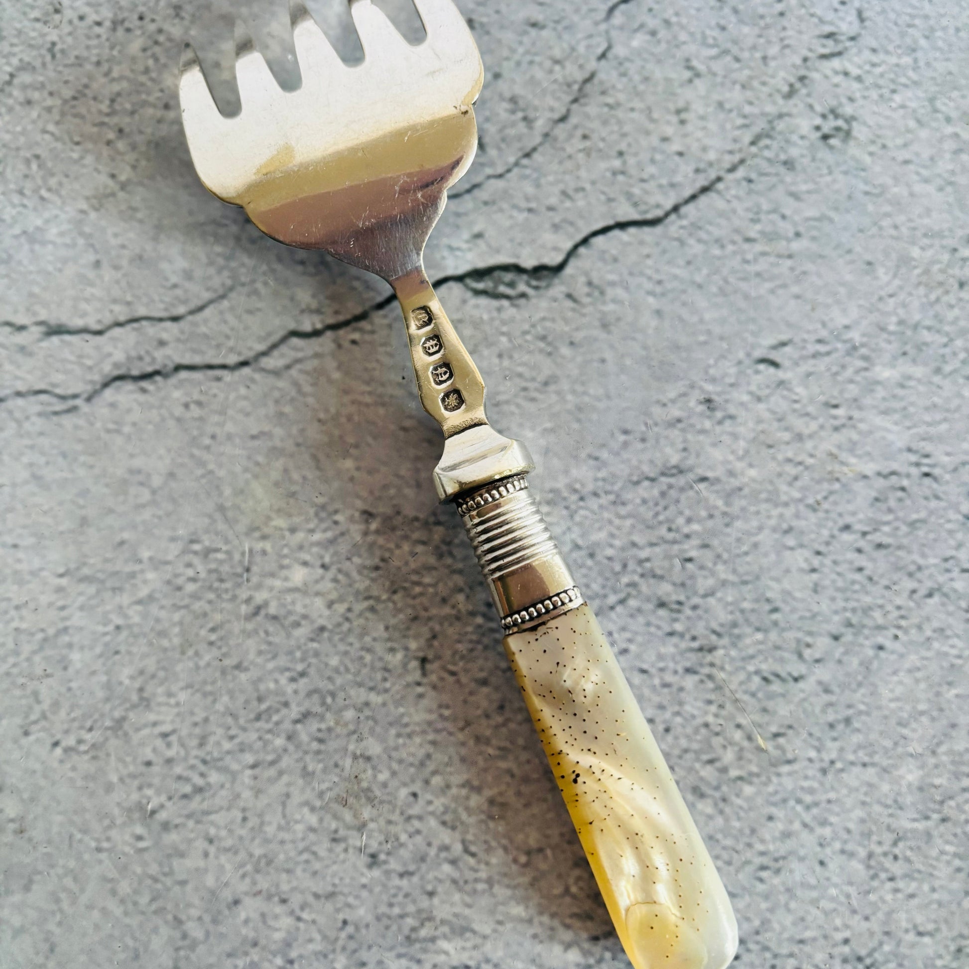 Antique Silver Sardine Fork With Mother Of Pearl Handle