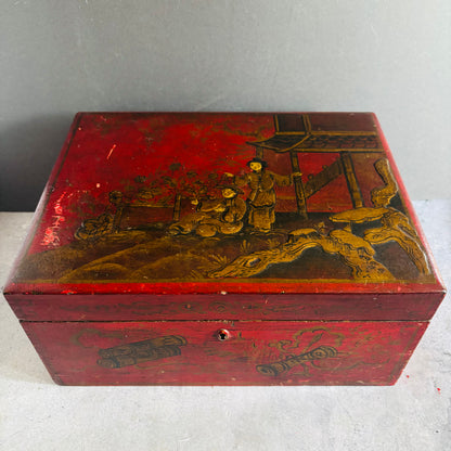 Antique Lacquered Hand Painted Oriental Box | The Urban Vintage Affair