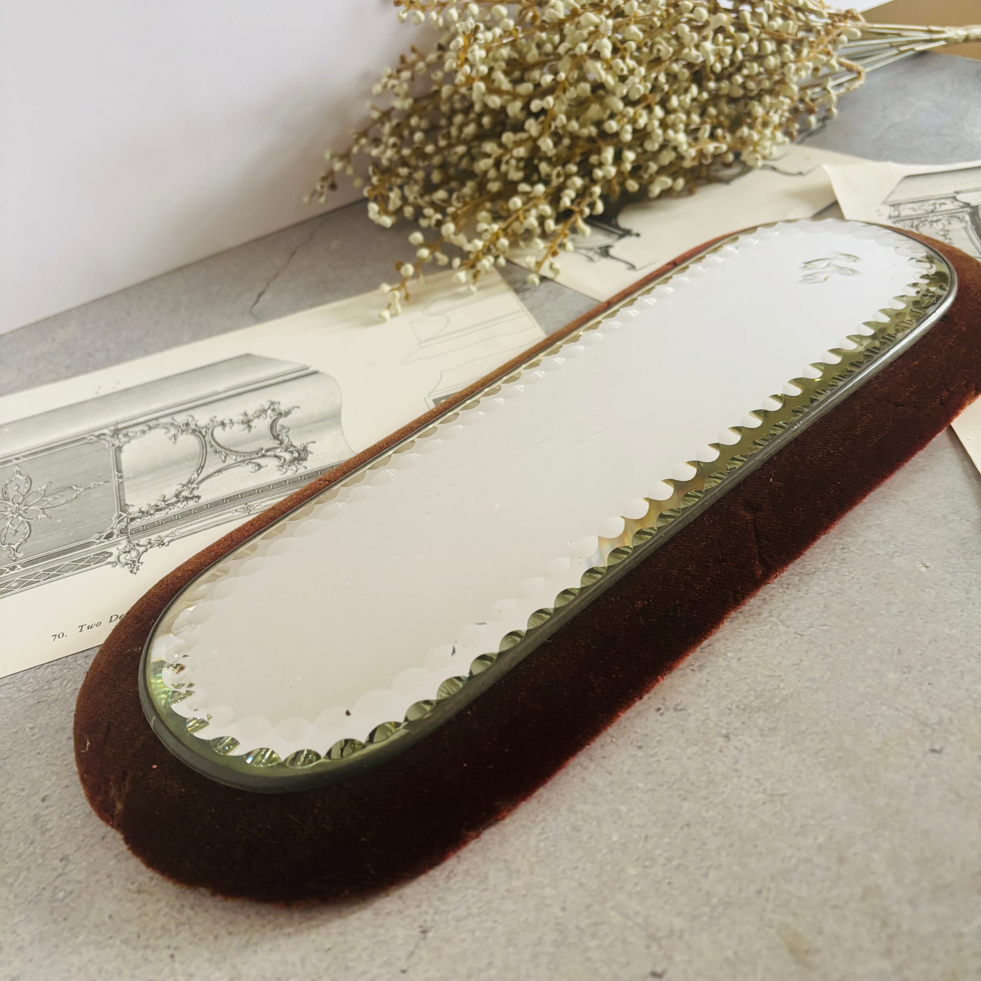 Victorian Sorcerers Mirror Velvet Trimmed | Display Mirror Plateau