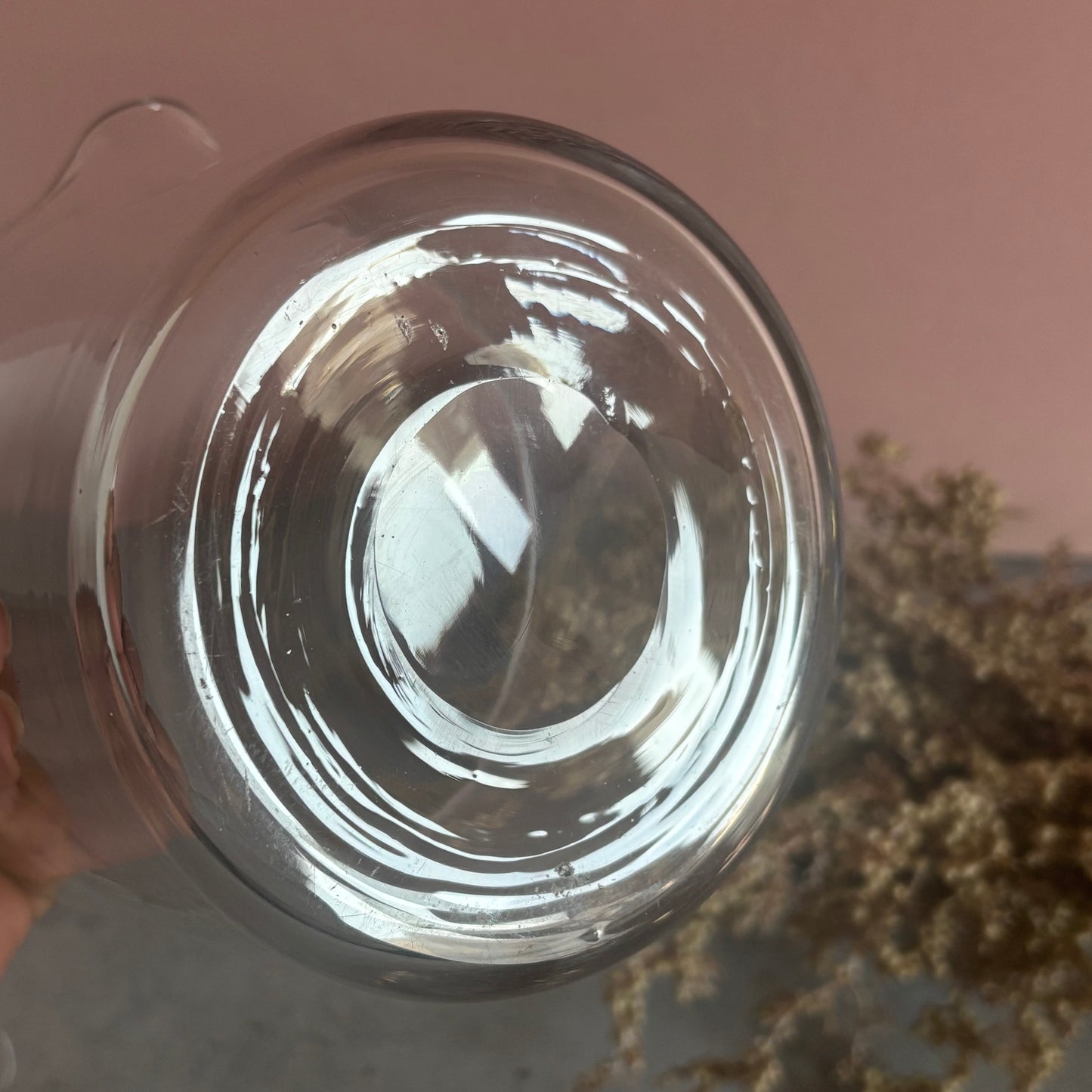 Clear glass base with a blurred background