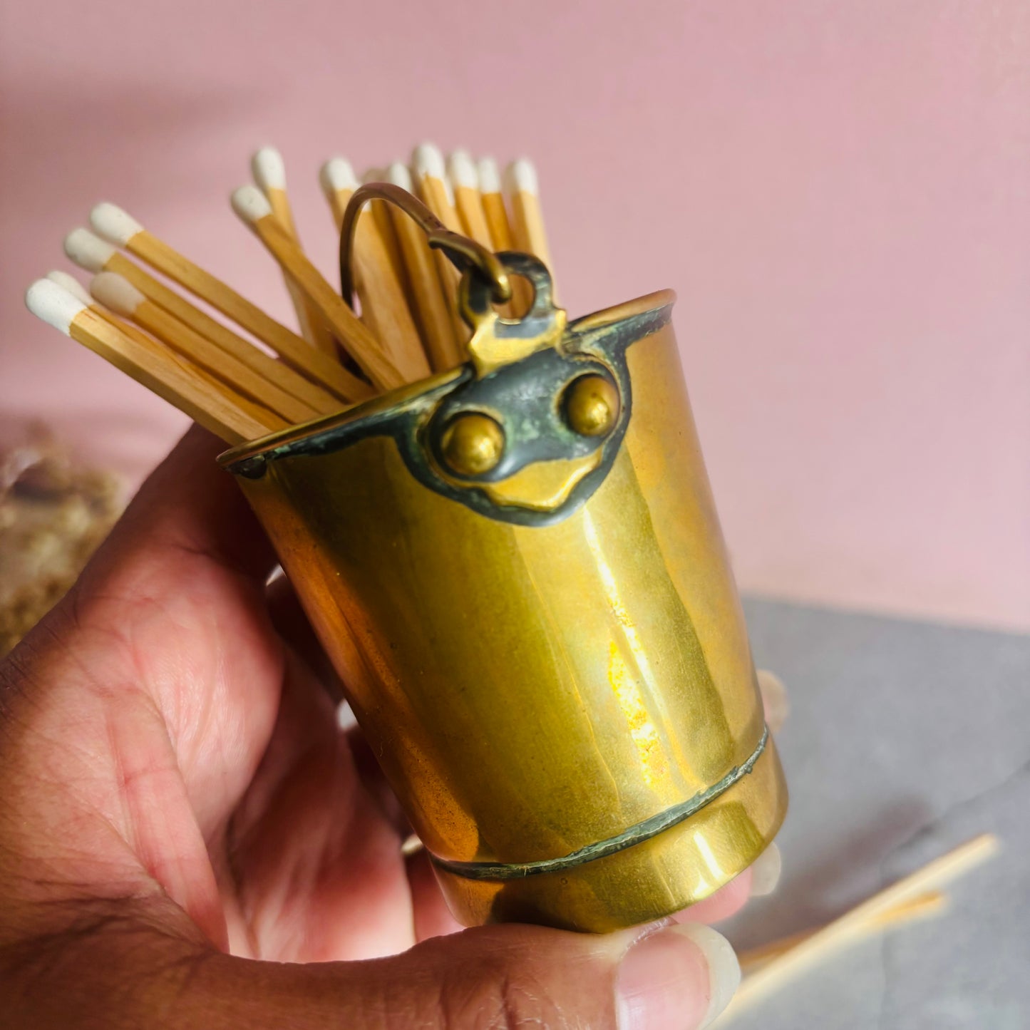 Antique Novelty Brass Bucket Vesta