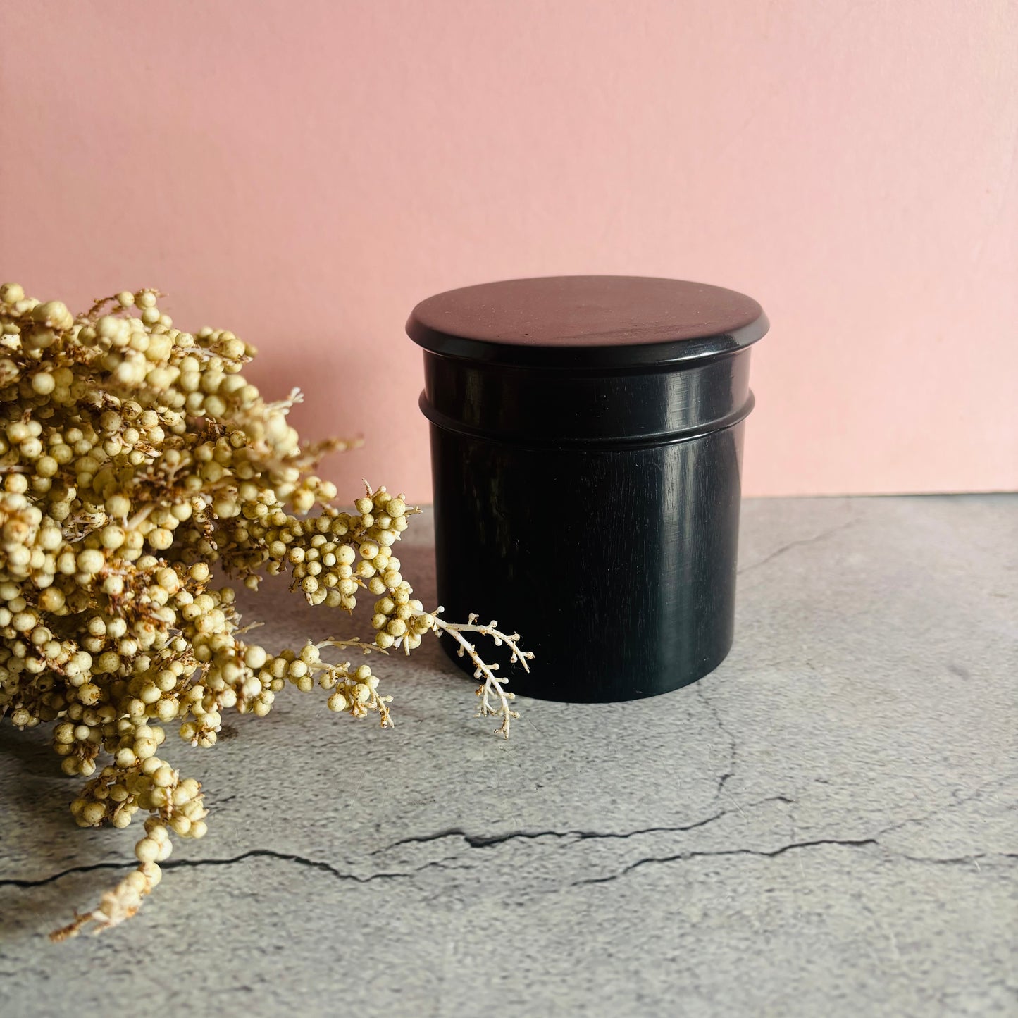 Antique Ebony Wig Powder Pot With Swan Down Puffer