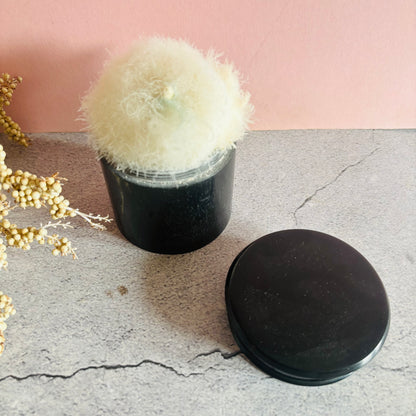 Antique Ebony Wig Powder Pot With Swan Down Puffer