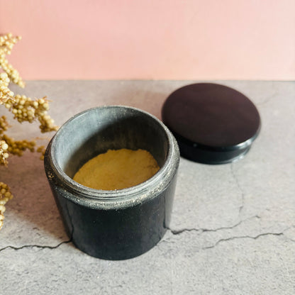 Antique Ebony Wig Powder Pot With Swan Down Puffer