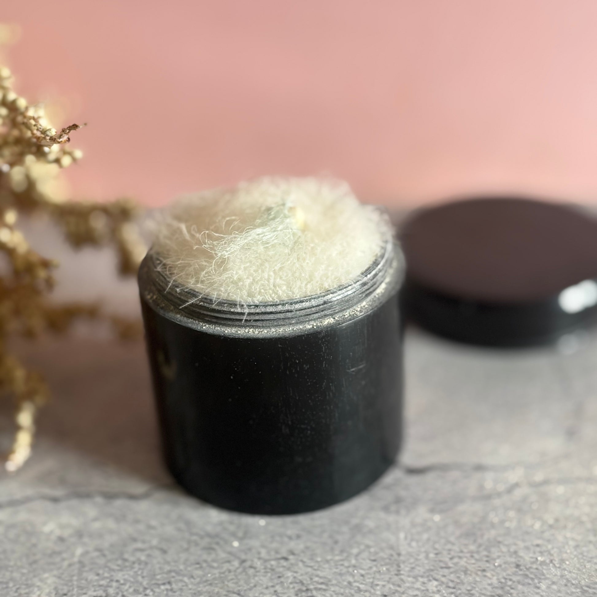 Antique Ebony Wig Powder Pot With Swan Down Puffer