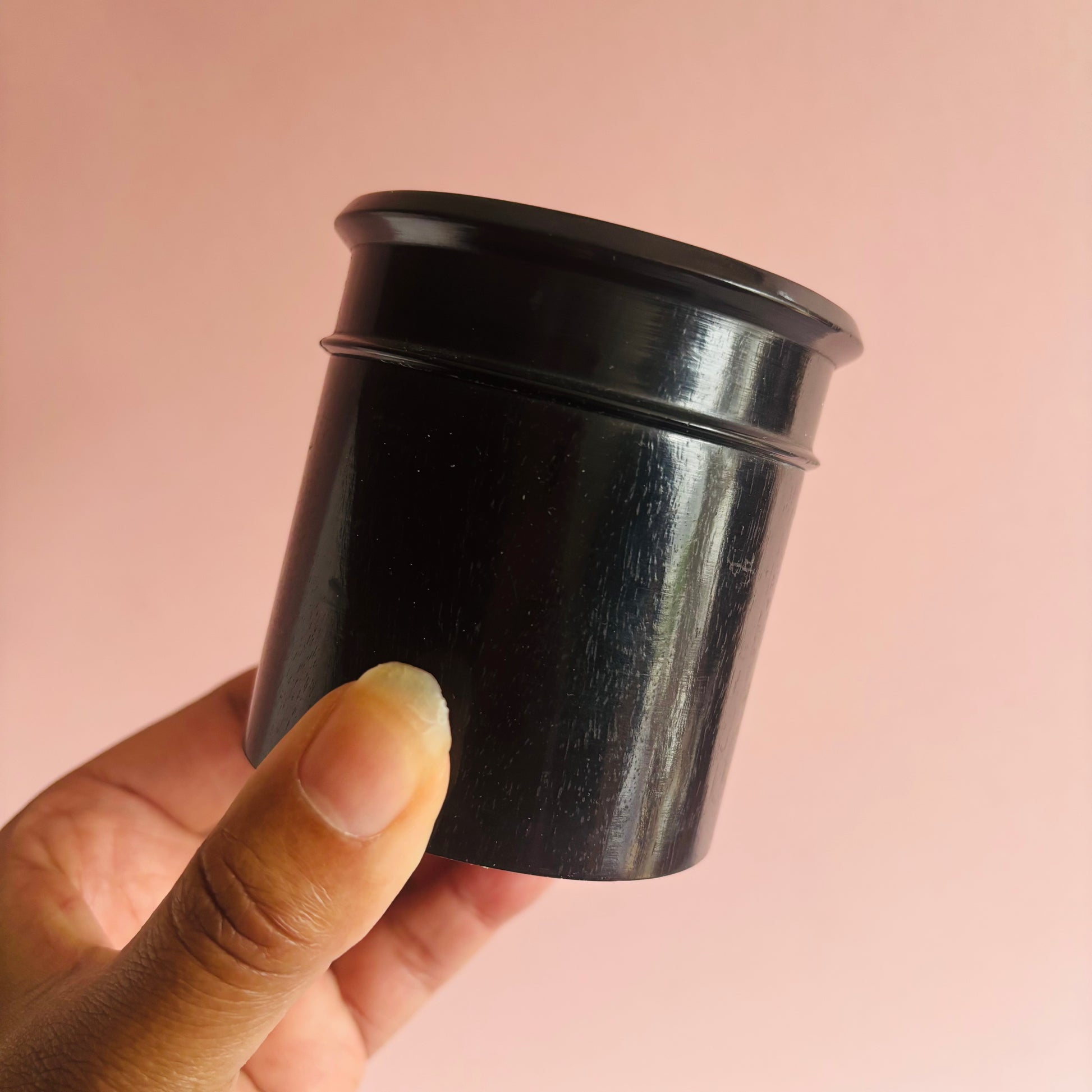 Antique Ebony Wig Powder Pot With Swan Down Puffer