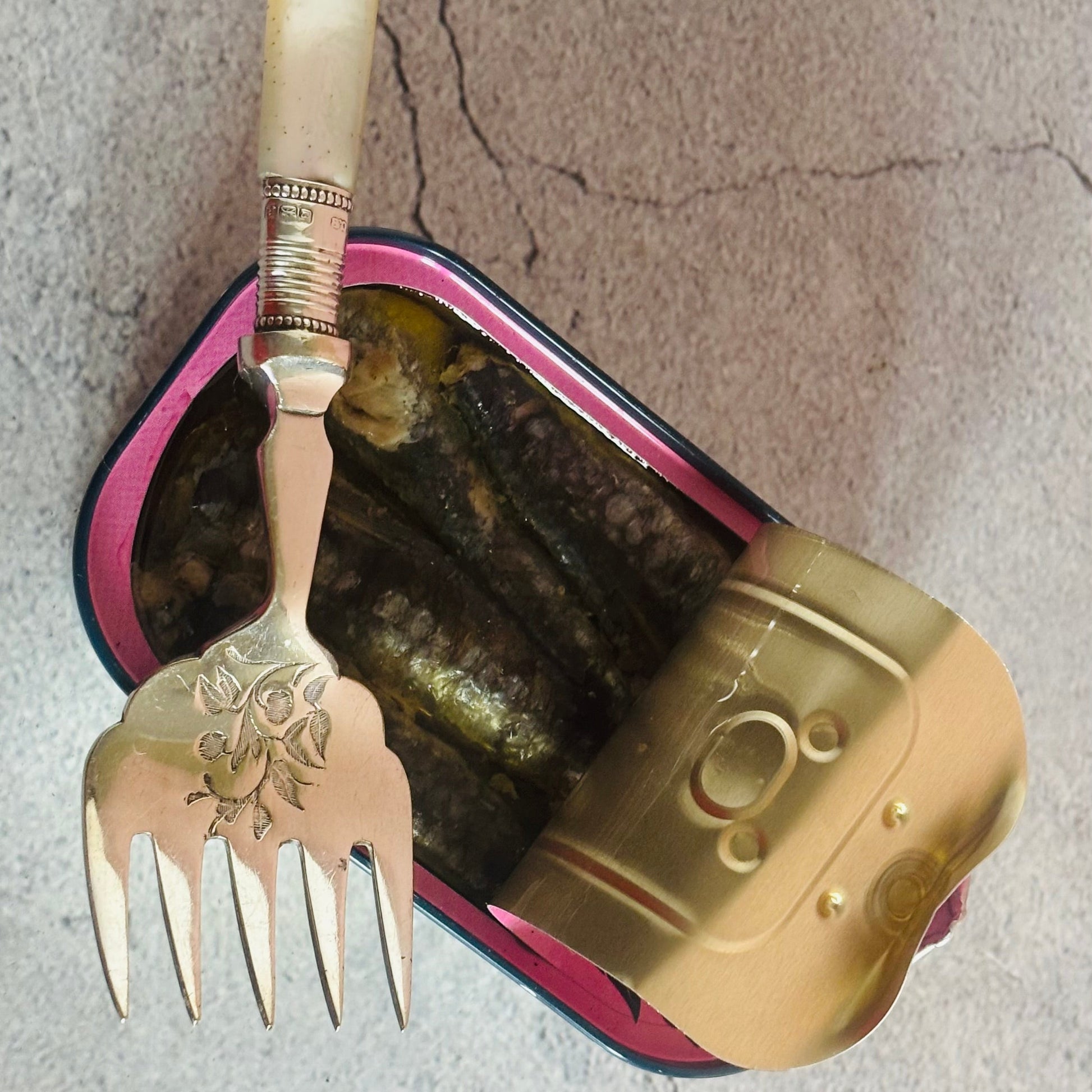 Antique Silver Sardine Fork With Mother Of Pearl Handle