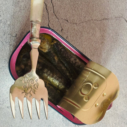 Antique Silver Sardine Fork With Mother Of Pearl Handle