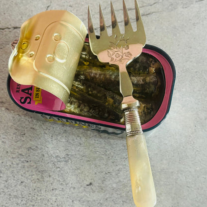 Antique Silver Sardine Fork With Mother Of Pearl Handle