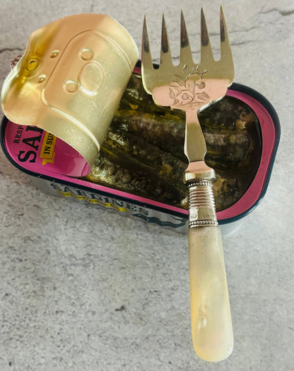 Antique Silver Sardine Fork With Mother Of Pearl Handle