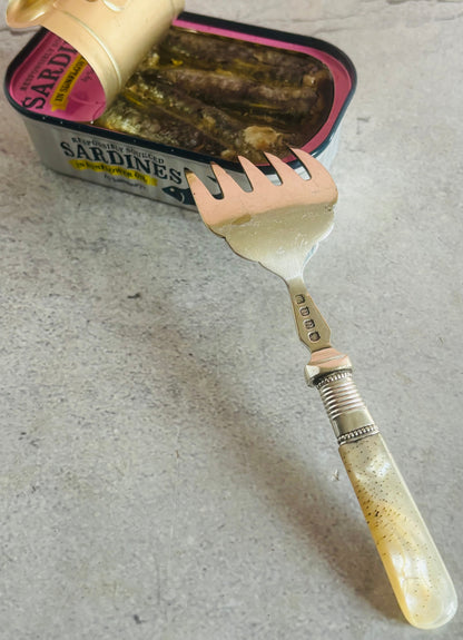 Antique Silver Sardine Fork With Mother Of Pearl Handle