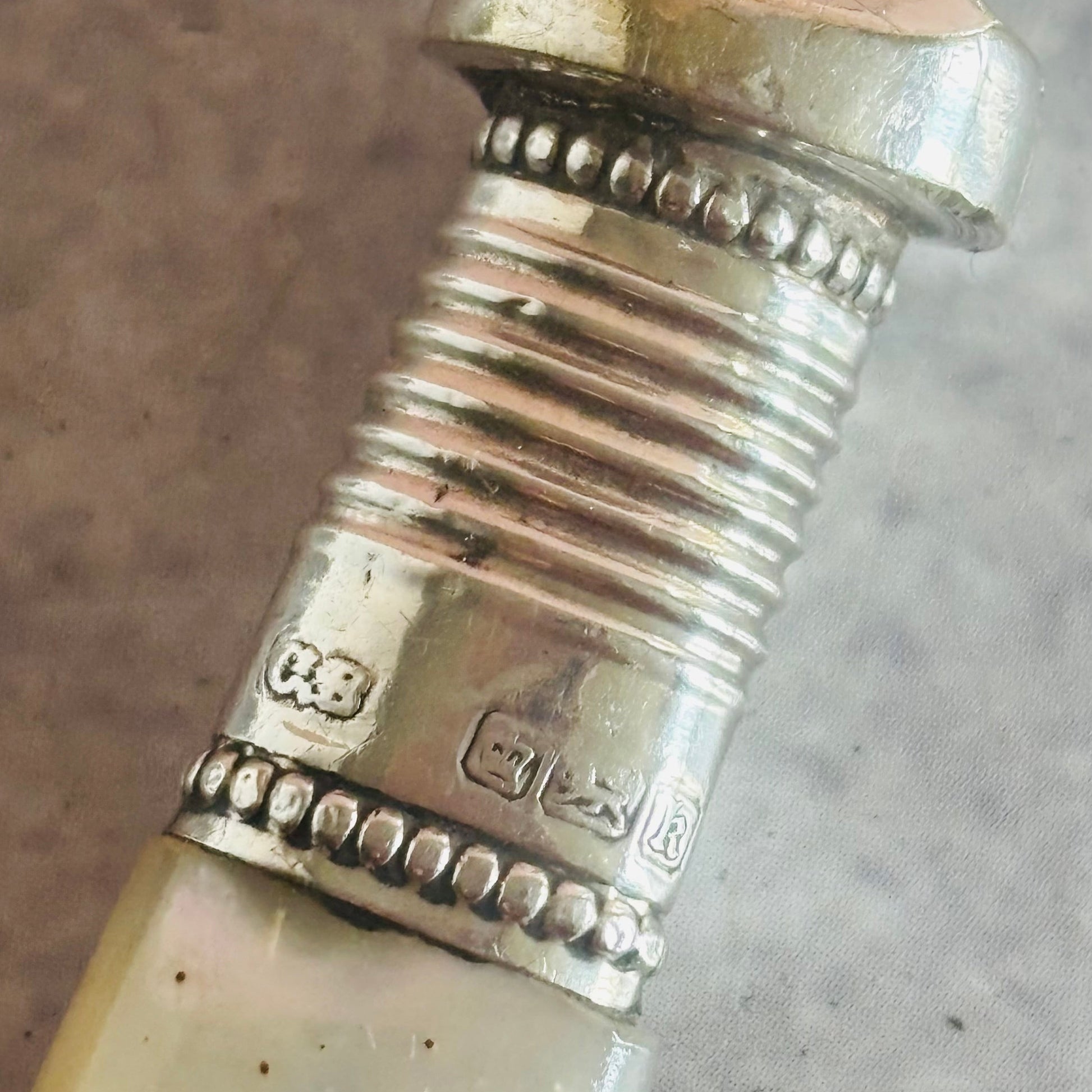 Antique Silver Sardine Fork With Mother Of Pearl Handle