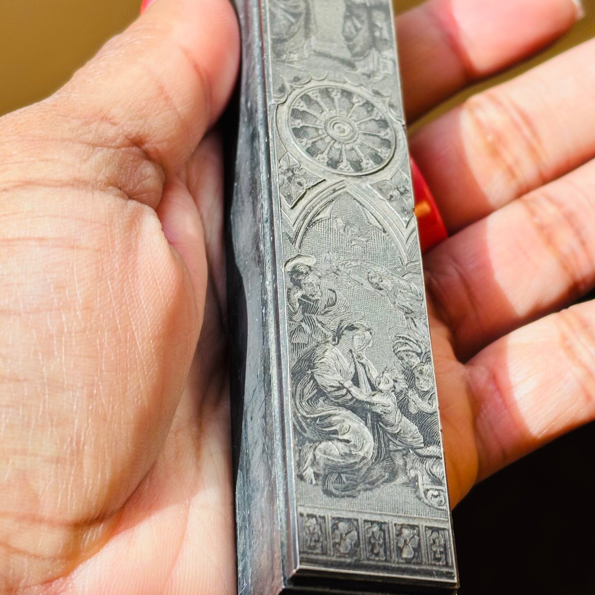 Antique Copper Printing Typeset Block Etched Religious Subject