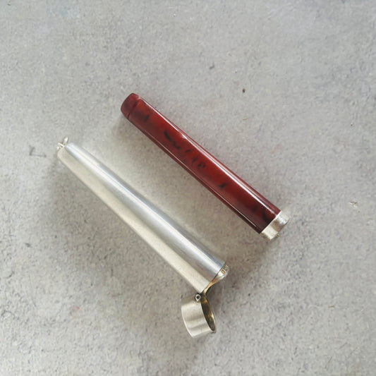 Antique Silver and Amber Cheroot Holder and Case | Pendant 
