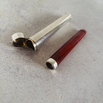 Antique Silver and Amber Cheroot Holder and Case | Pendant 