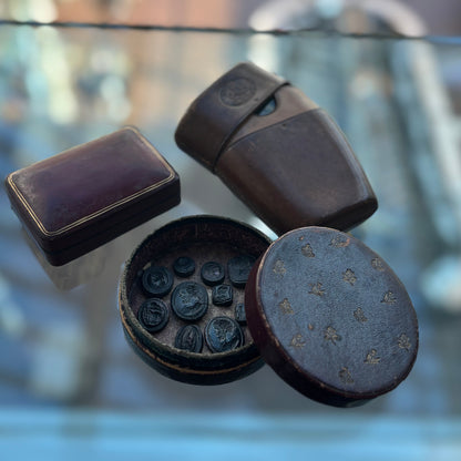 Antique Leather Travel Cup Holder and Glass Cup