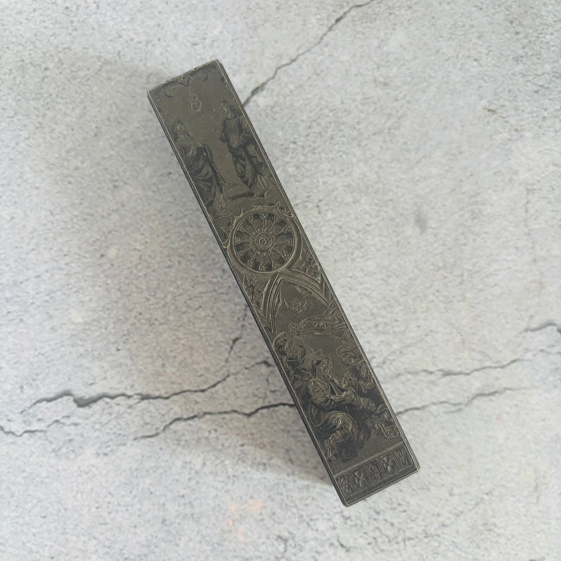 Antique Copper Printing Typeset Block Etched Religious Subject