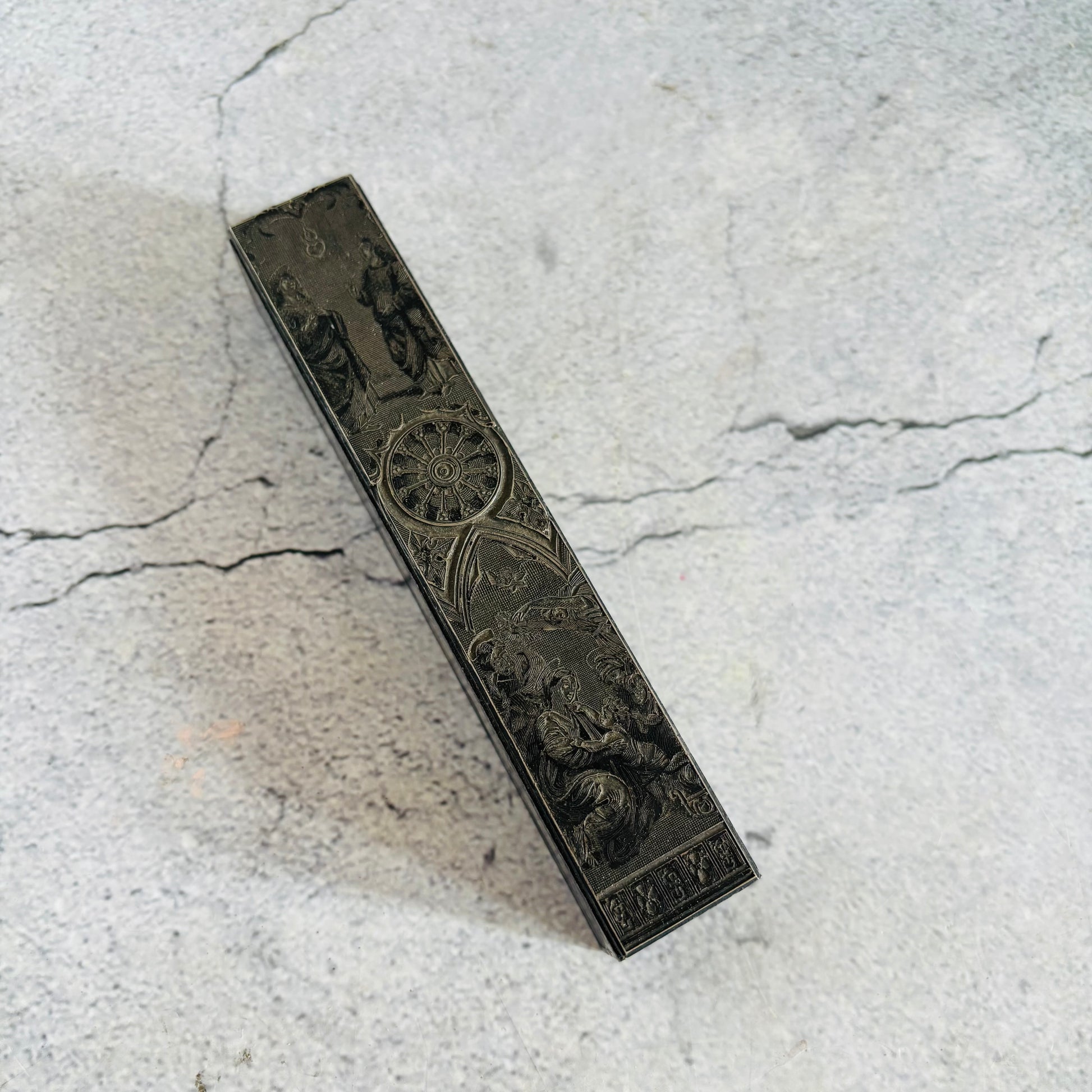 Antique Copper Printing Typeset Block Etched Religious Subject