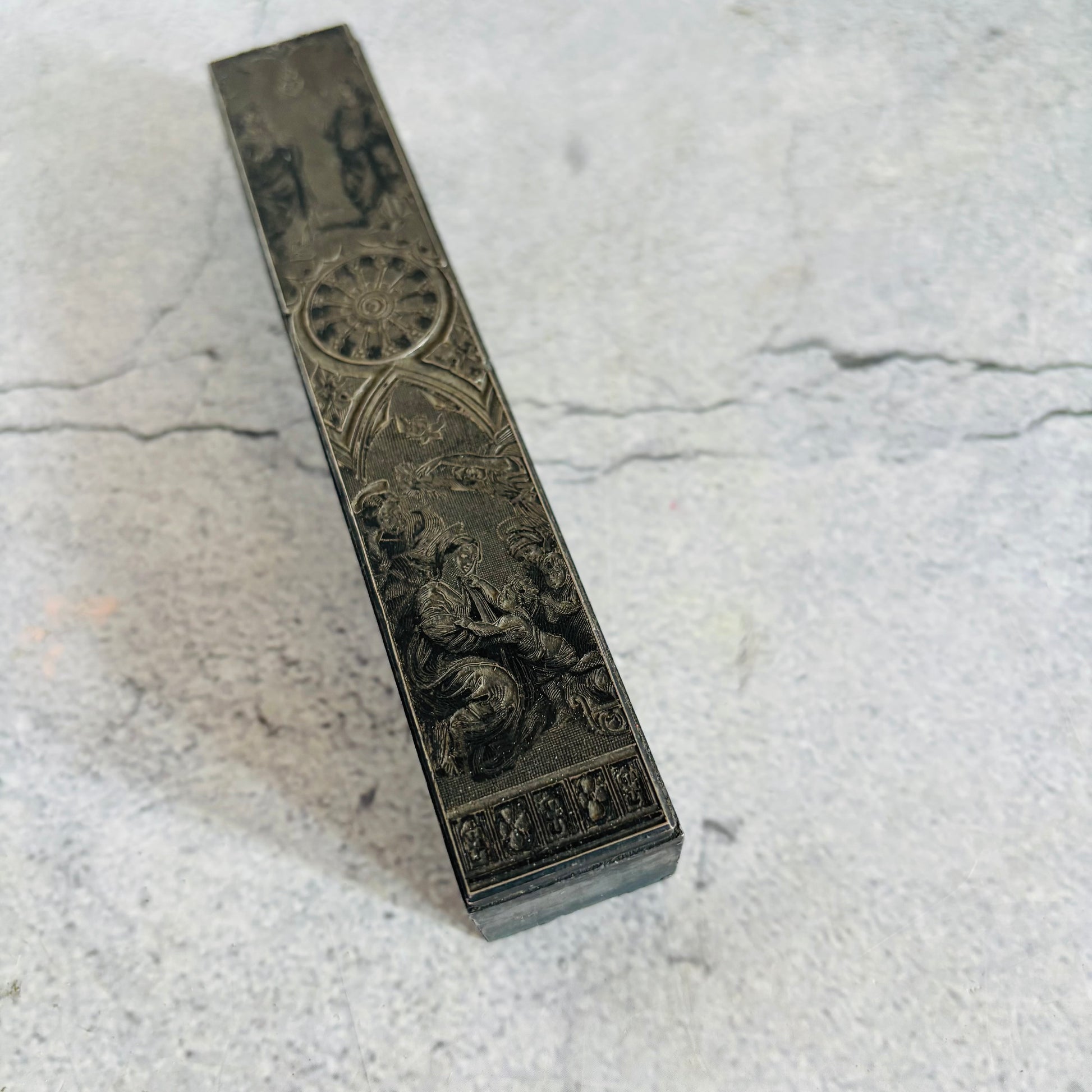 Antique Copper Printing Typeset Block Etched Religious Subject