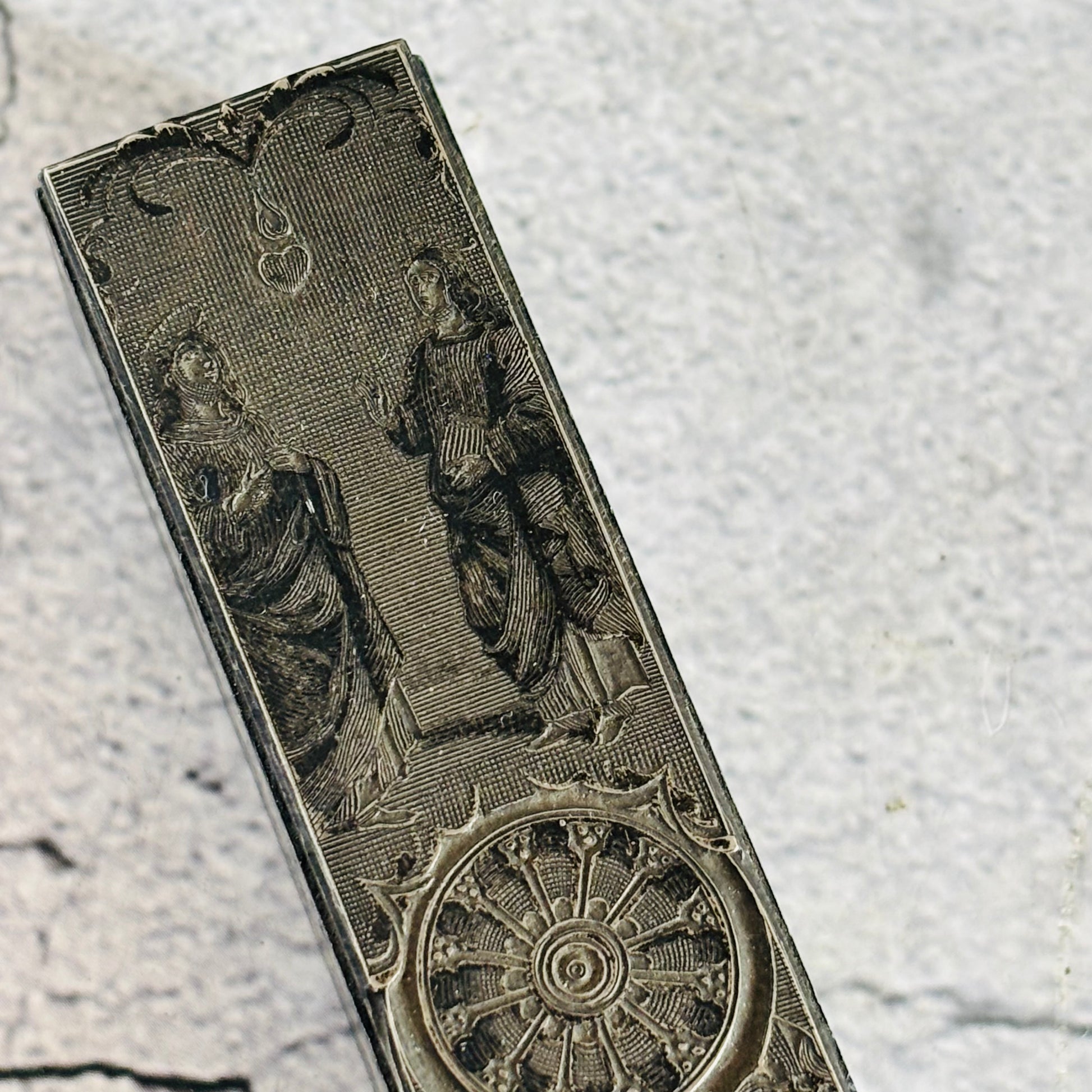Antique Copper Printing Typeset Block Etched Religious Subject