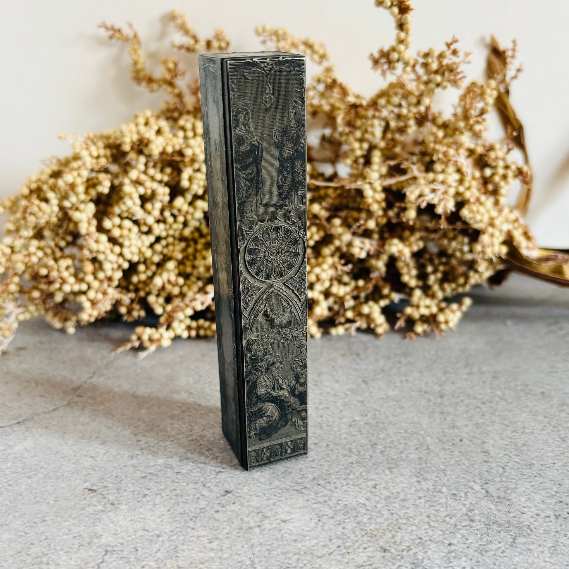 Antique Copper Printing Typeset Block Etched Religious Subject