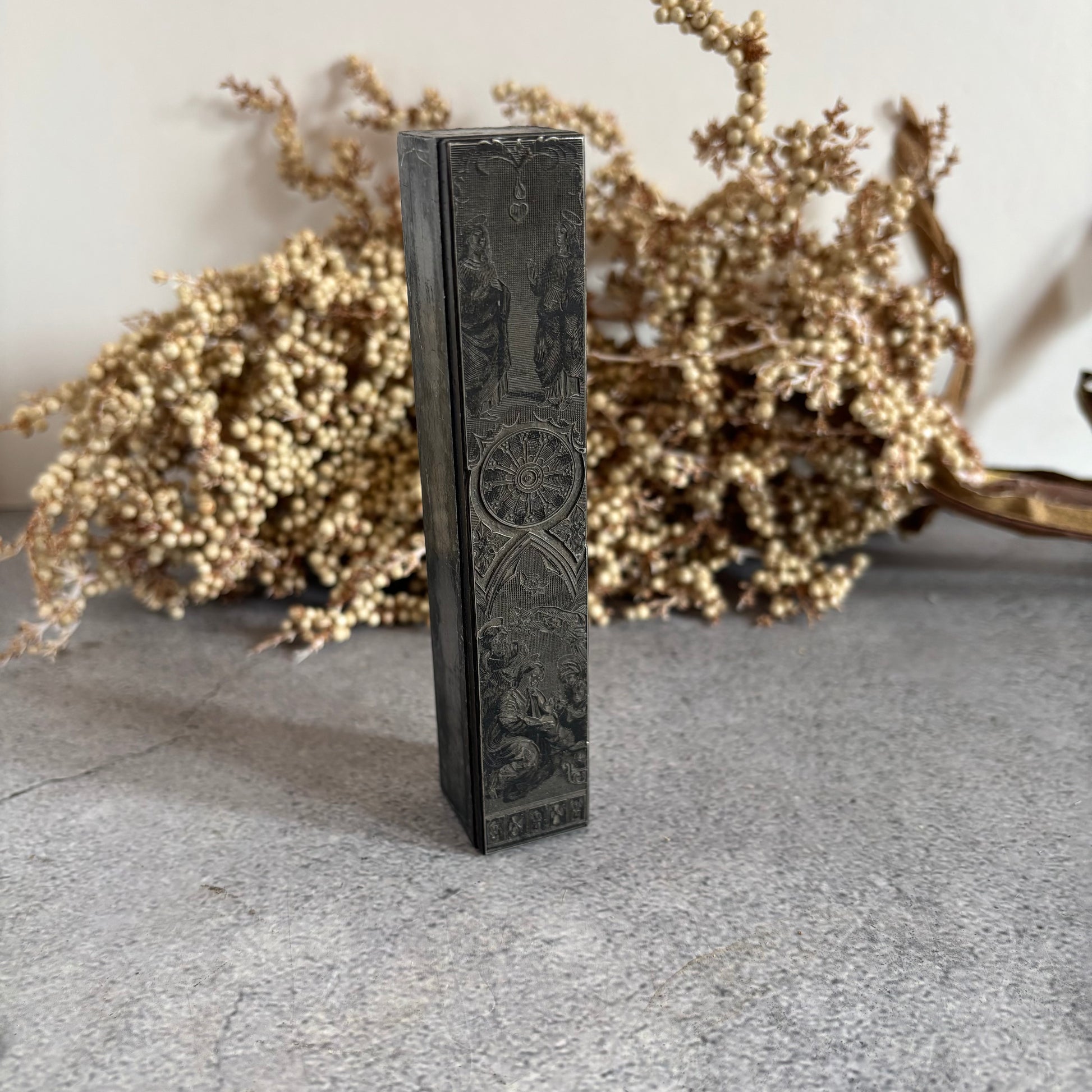 Antique Copper Printing Typeset Block Etched Religious Subject