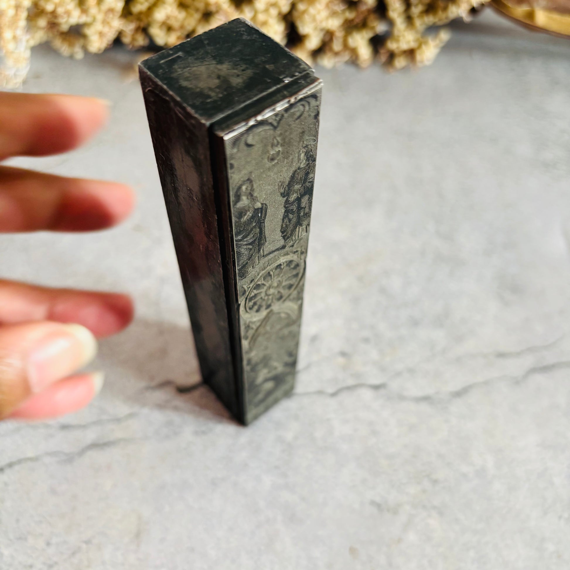 Antique Copper Printing Typeset Block Etched Religious Subject