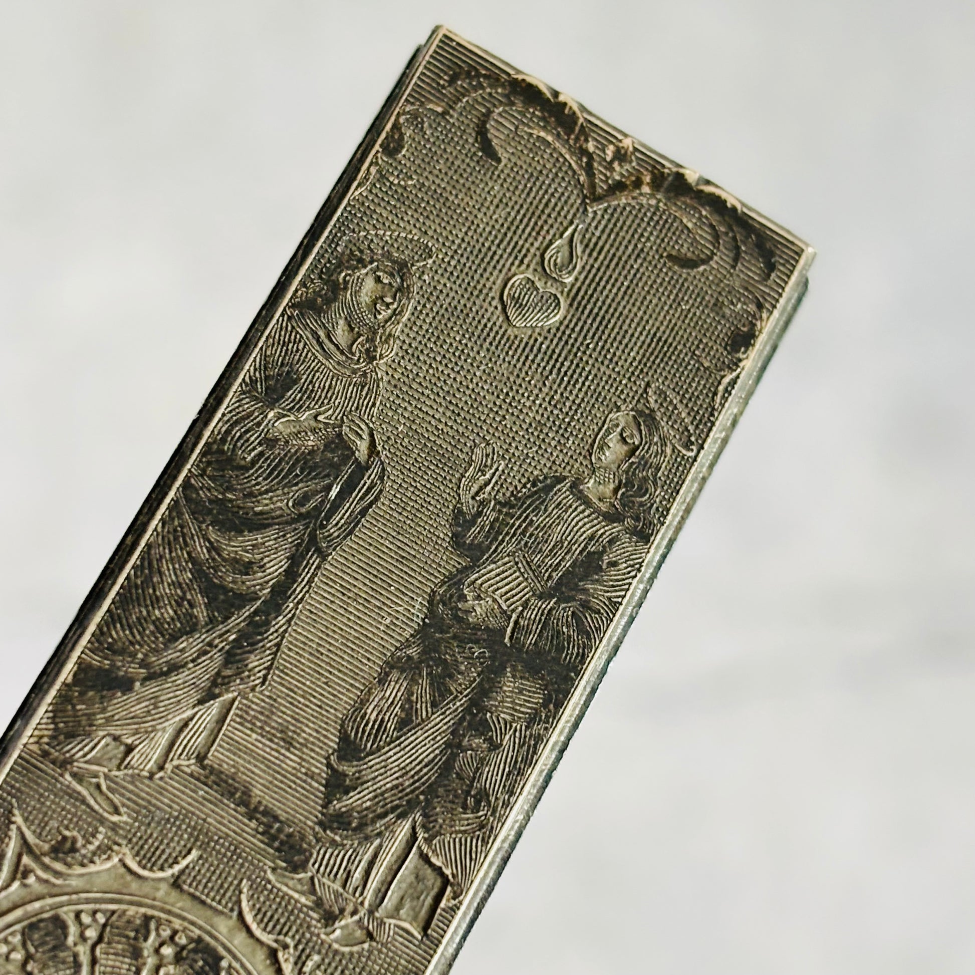 Antique Copper Printing Typeset Block Etched Religious Subject