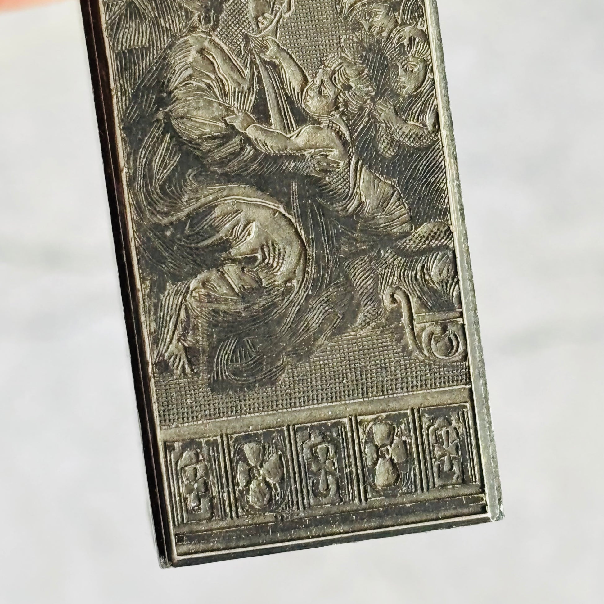 Antique Copper Printing Typeset Block Etched Religious Subject