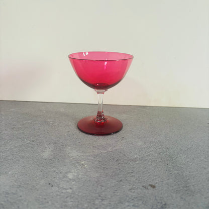 Vintage Pair Cranberry Champagne Coupe Glasses