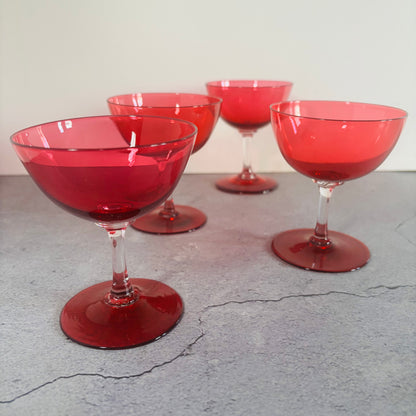 Vintage Pair Cranberry Champagne Coupe Glasses