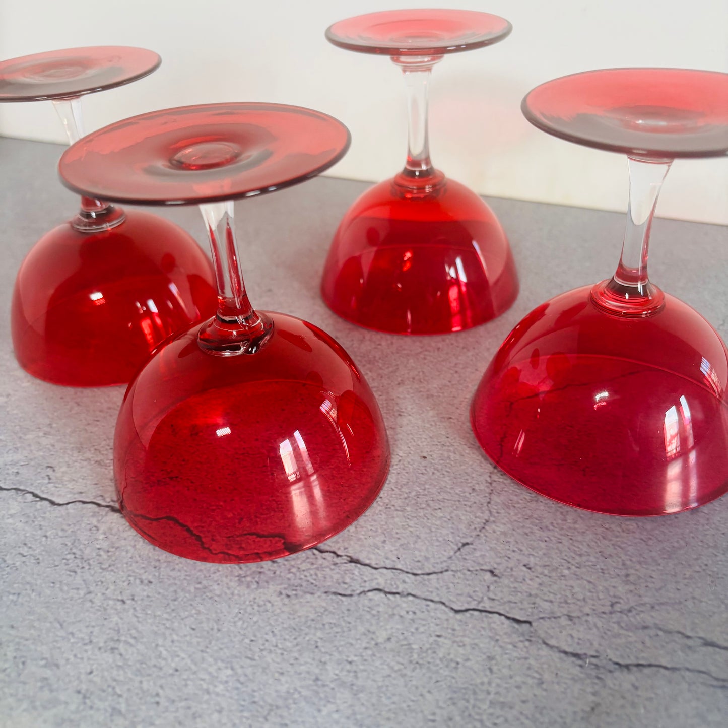 Vintage Pair Cranberry Champagne Coupe Glasses