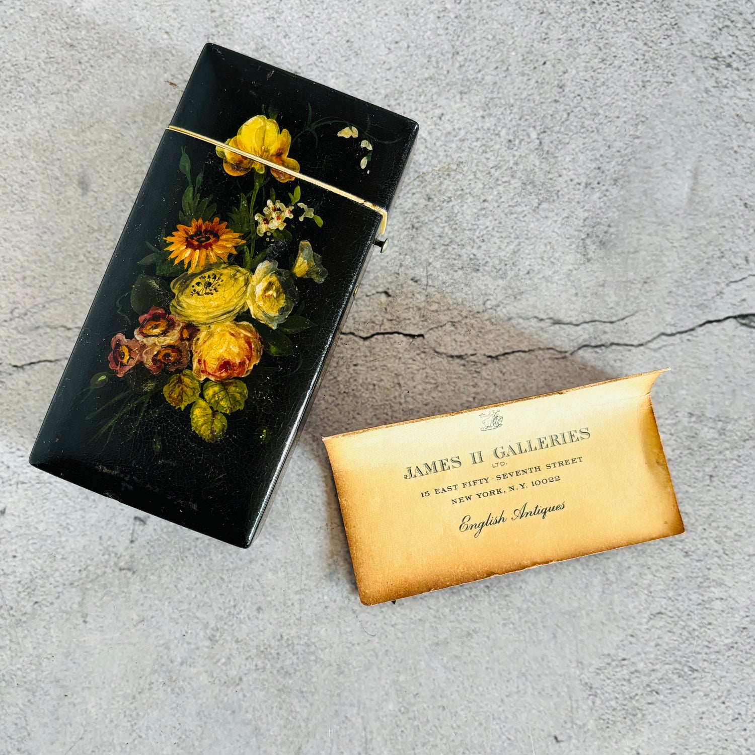 Antique Lacquer Hand Painted Paper Mache Box