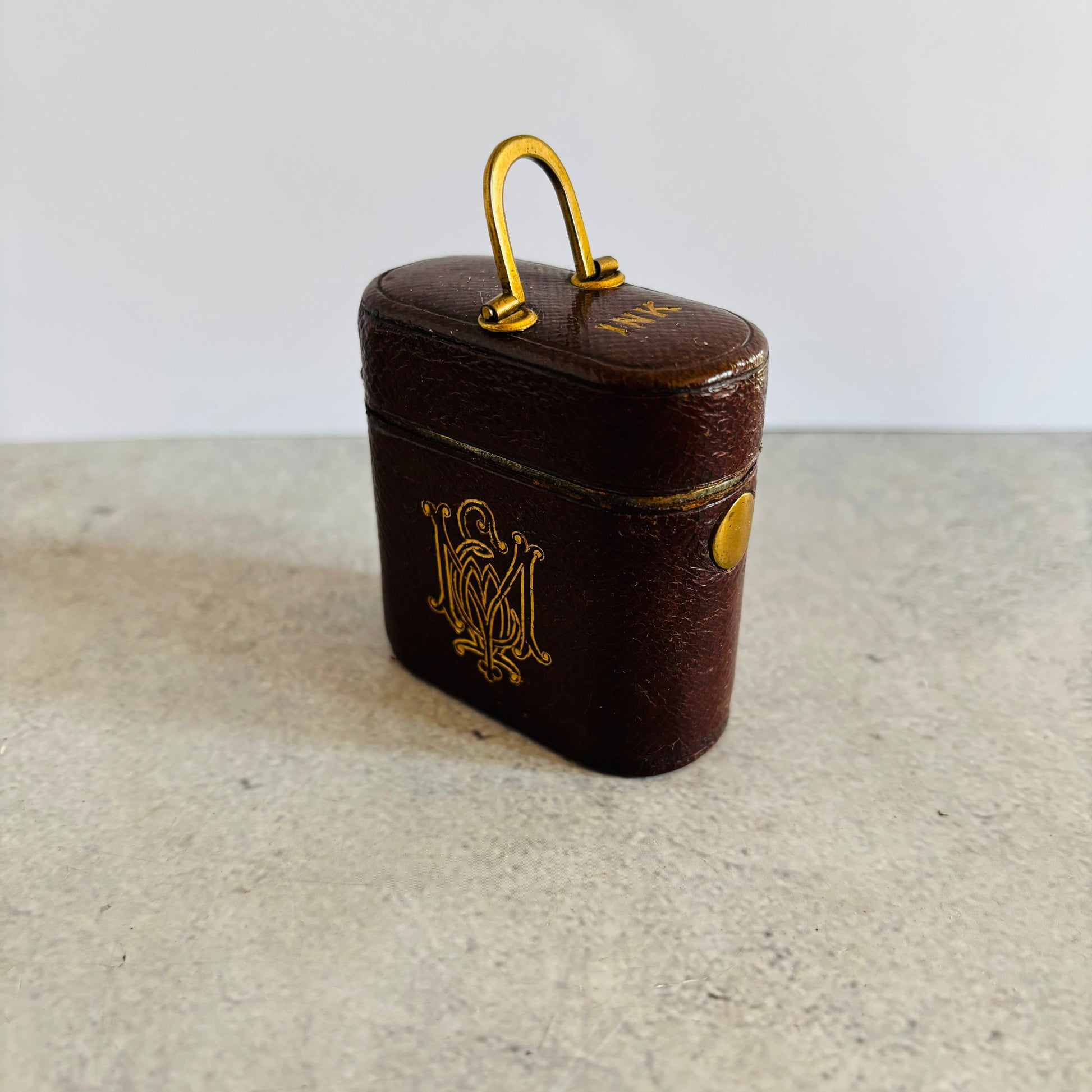 Antique Leather Bound Travel Inkwell 