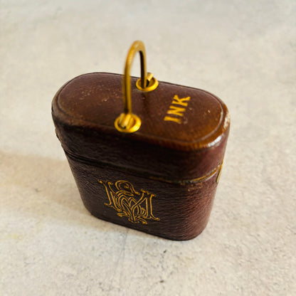 Antique Leather Bound Travel Inkwell 