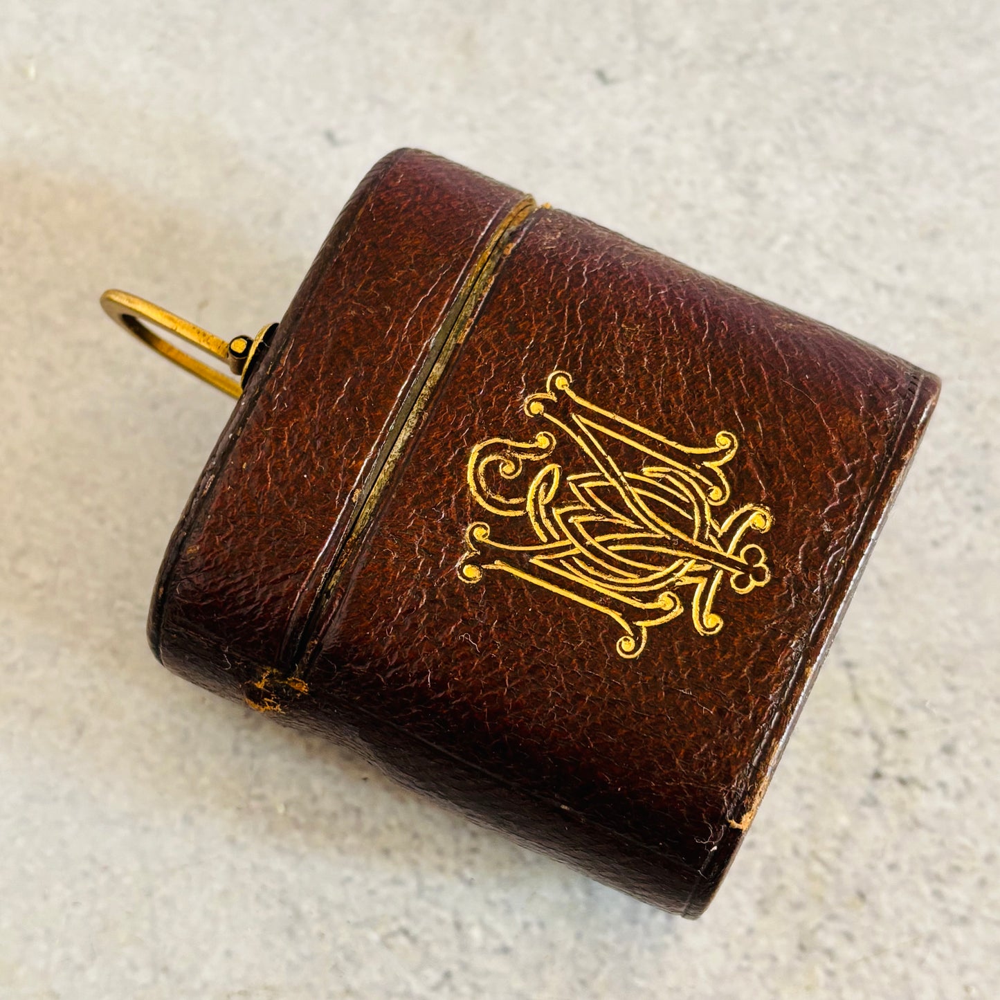 Antique Leather Bound Travel Inkwell 