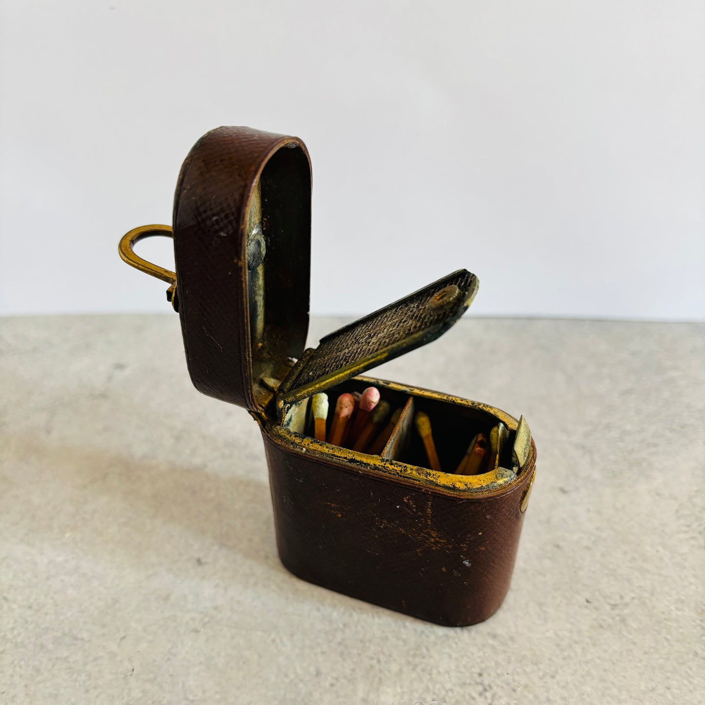Antique Leather Bound Travel Vesta Match Striker 