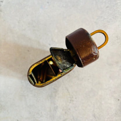 Antique Leather Bound Travel Vesta Match Striker 