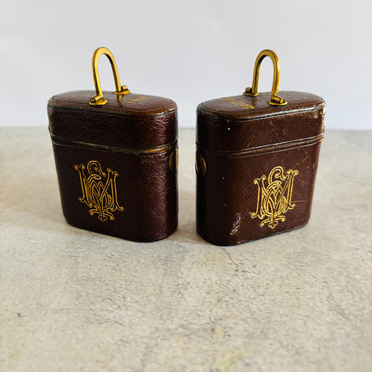 Antique Leather Bound Travel Inkwell & Vesta Match Striker
