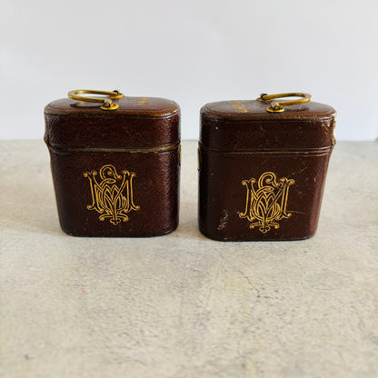 Antique Leather Bound Travel Inkwell & Vesta Match Striker