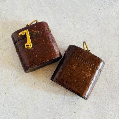 Antique Leather Bound Travel Inkwell & Vesta Match Striker 